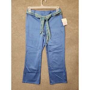 Liz Claiborne Audra Ankle Dress Pants Womens 4 Blue Belted Straight Stretch NEW